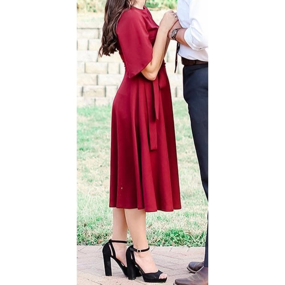 SHEIN Burgundy Midi Dress Flutter Sleeves XS Wedding Guest Wine-Red Fit & Flare